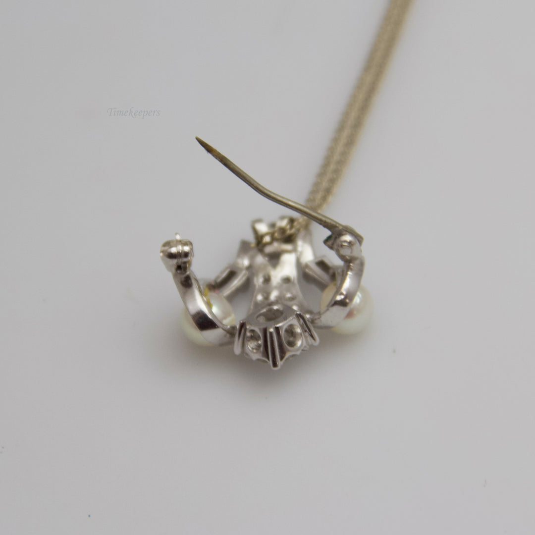 d629 Gorgeous 14k White Gold Pearl &amp; Diamond Necklace and Pin/Brooch