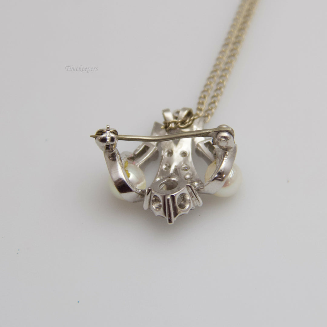 d629 Gorgeous 14k White Gold Pearl &amp; Diamond Necklace and Pin/Brooch