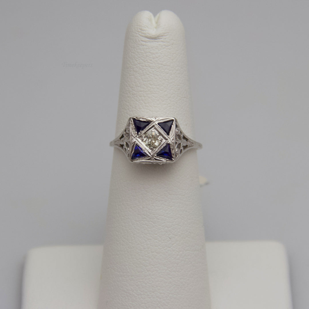 d634 Pretty 14k White Gold Diamond &amp; Sapphire Ring
