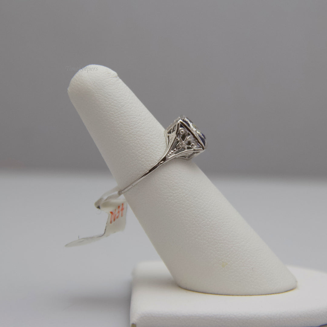 d634 Pretty 14k White Gold Diamond &amp; Sapphire Ring