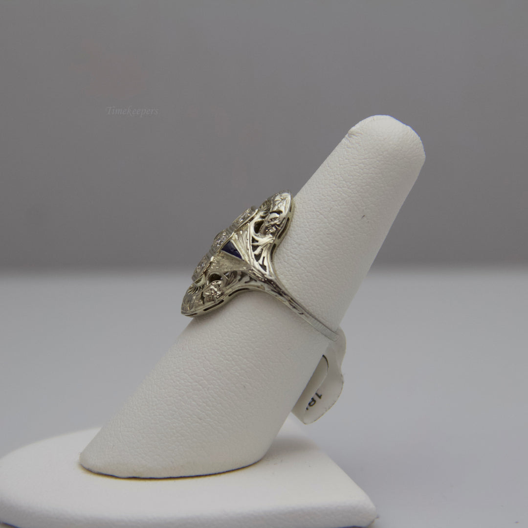 d635 Ornate 18k White Gold Diamond &amp; Sapphire Ring