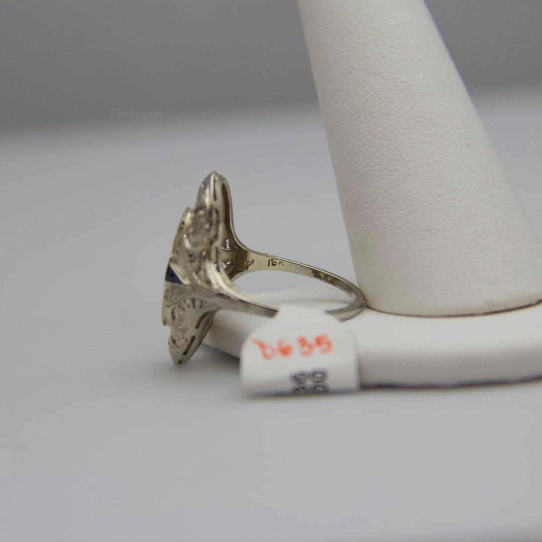 d635 Ornate 18k White Gold Diamond &amp; Sapphire Ring