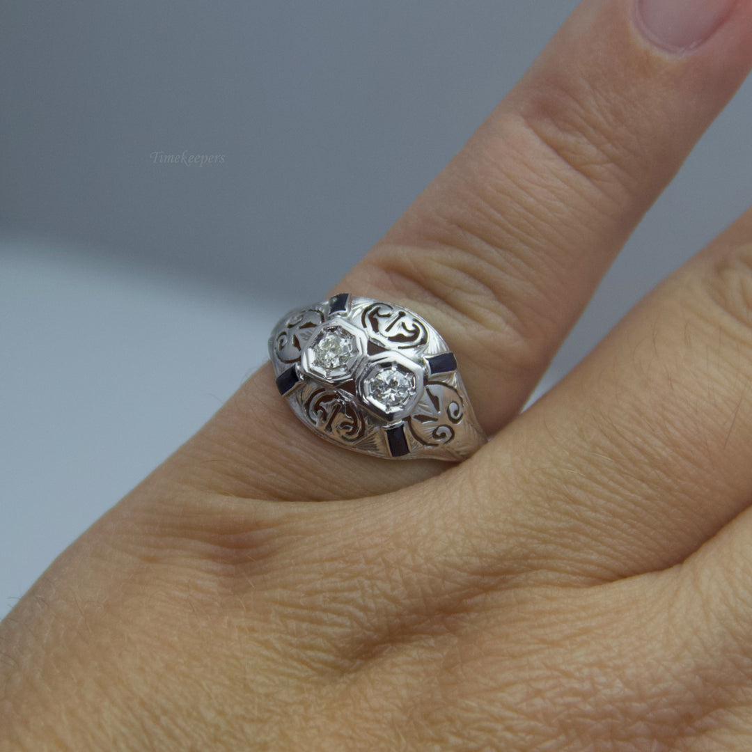 d641 Gorgeous 18k White Gold Diamond &amp; Sapphire Ring