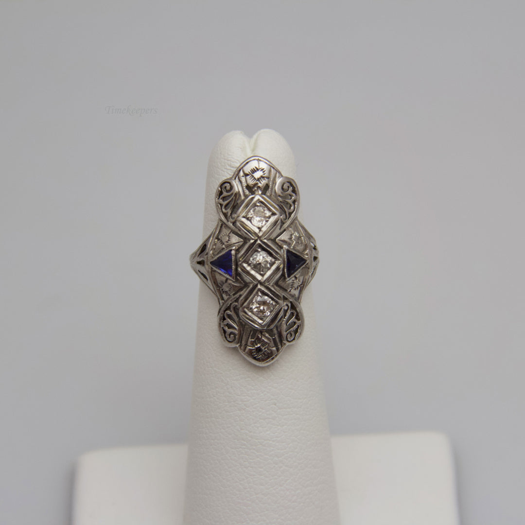 d642 Fancy 18k White Gold Diamond &amp; Sapphire Ring