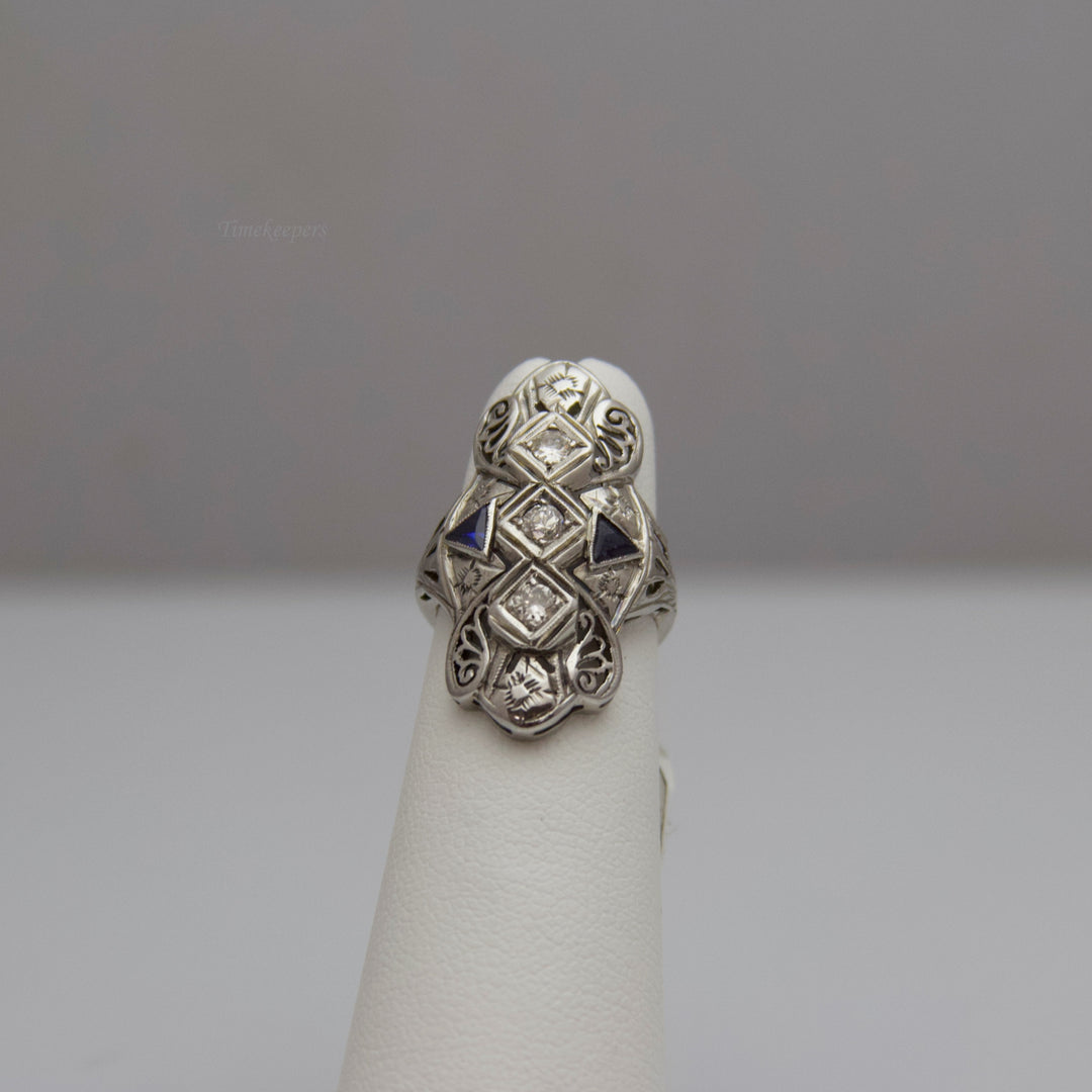 d642 Fancy 18k White Gold Diamond &amp; Sapphire Ring