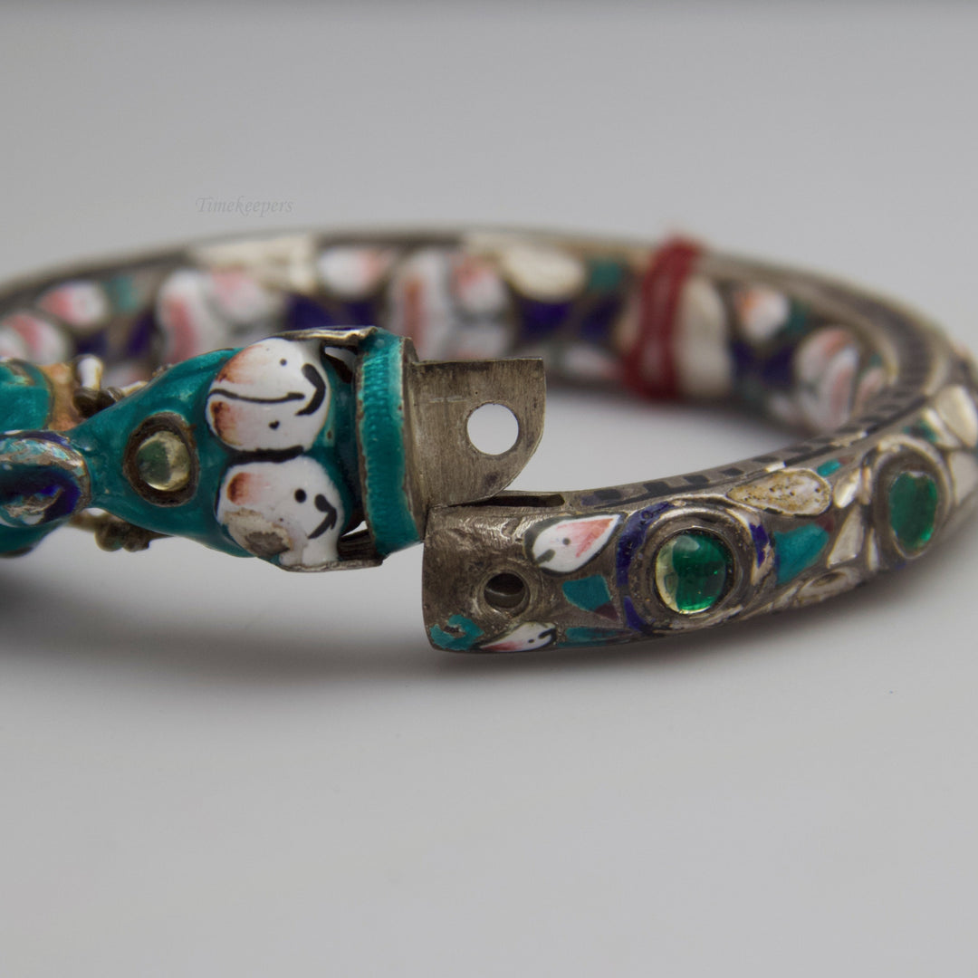 d676 Beautiful Sterling Silver Enamel Bangle Bracelet