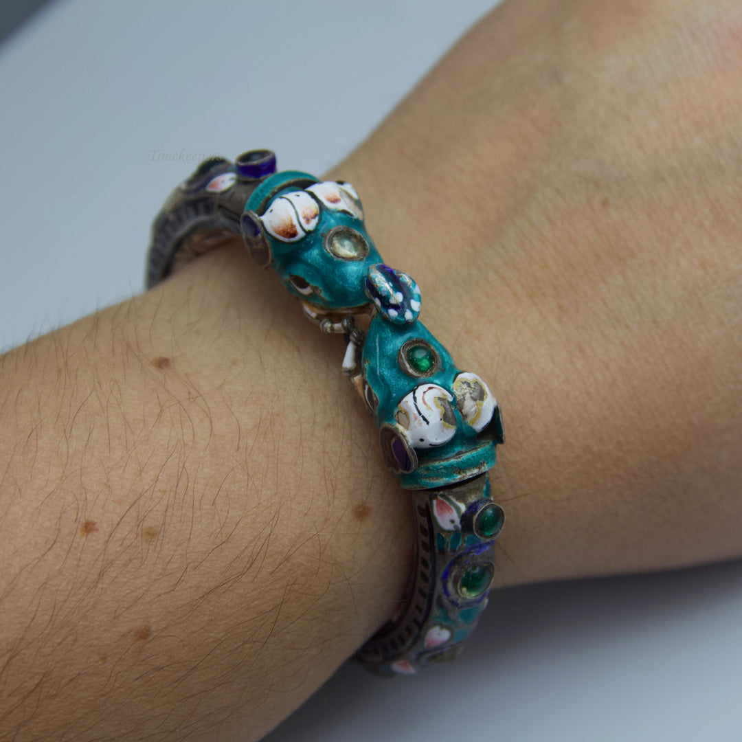 d676 Beautiful Sterling Silver Enamel Bangle Bracelet