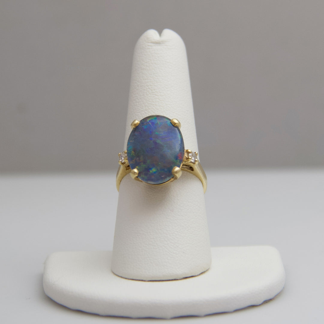 d711 Unique 14k Yellow Gold Doublet Opal Ring