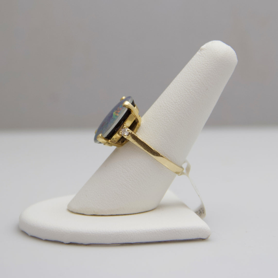 d711 Unique 14k Yellow Gold Doublet Opal Ring