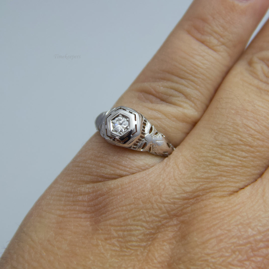 d727 Pretty 14k White Gold Diamond Engagement Ring