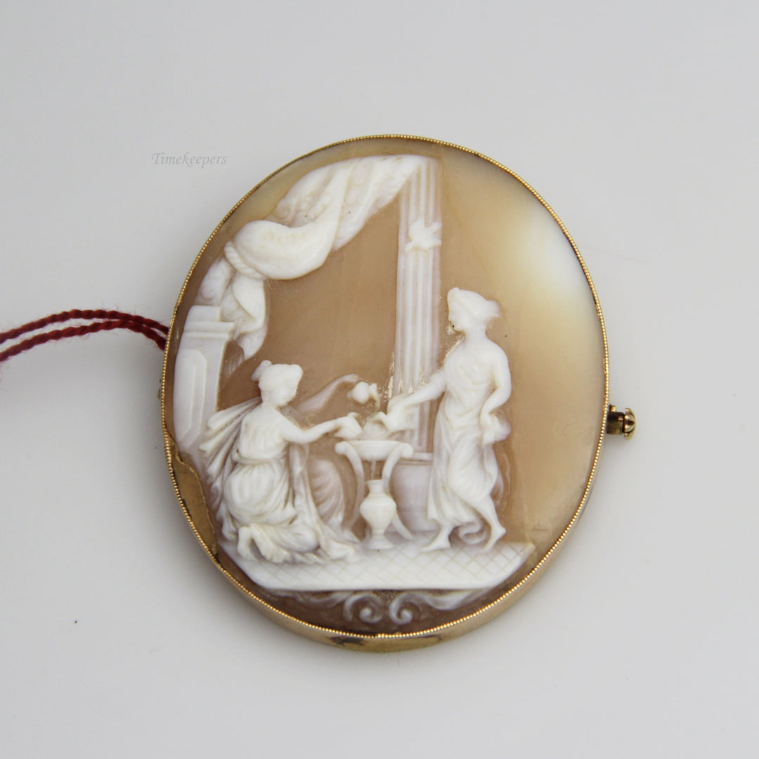 d766 Beautiful 14k Yellow Gold Cameo Brooch