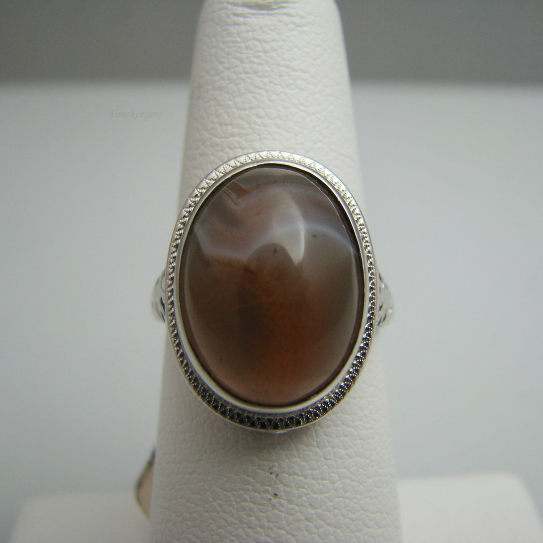 d806 Beautiful 10k White Gold Agate Ring