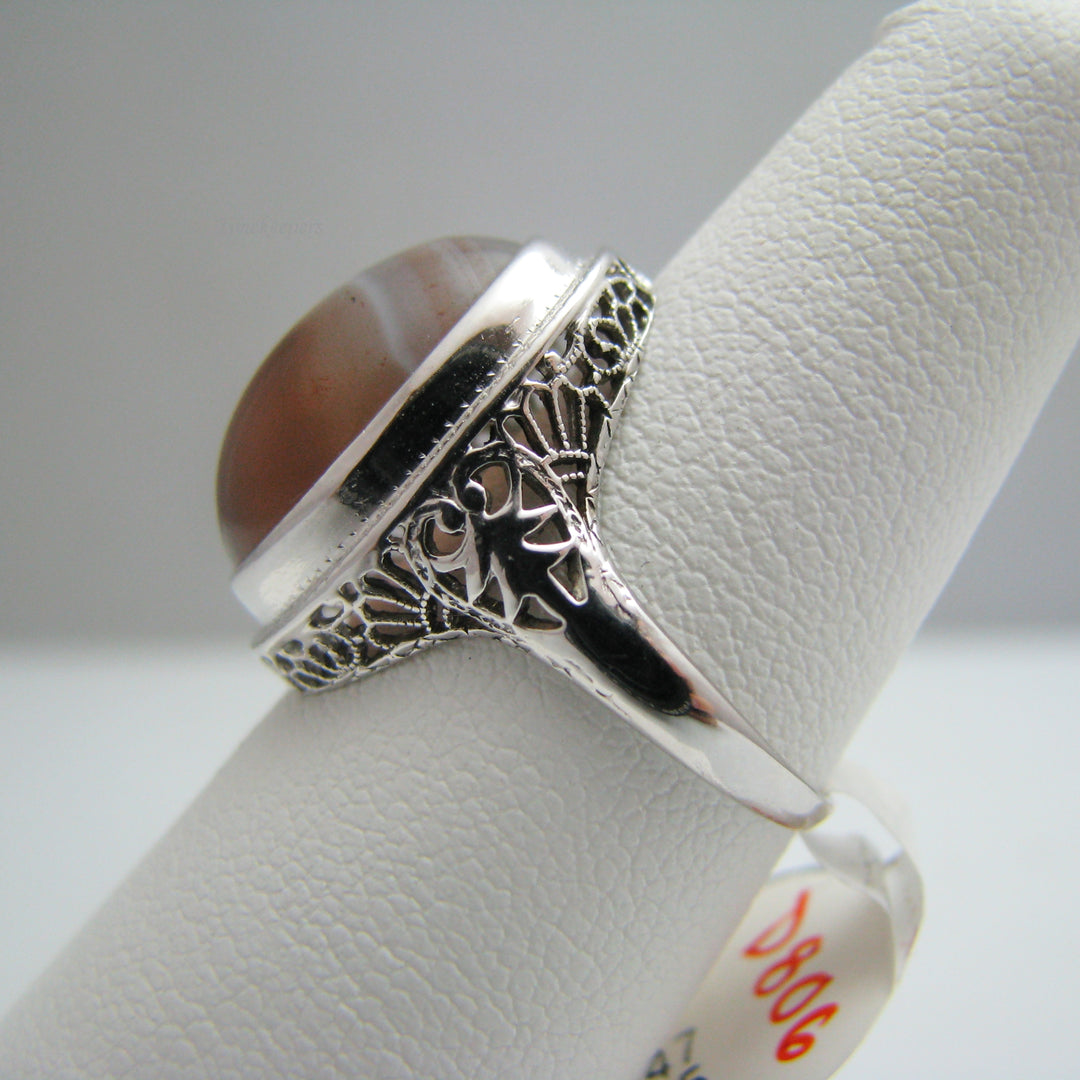 d806 Beautiful 10k White Gold Agate Ring