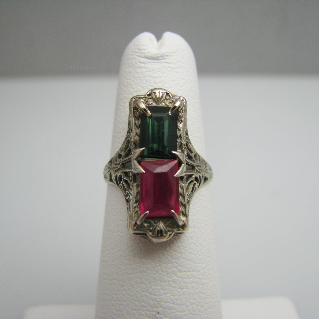 d839 Exquisite 14k White Gold Tsavorite and Spinel Filigree Ring