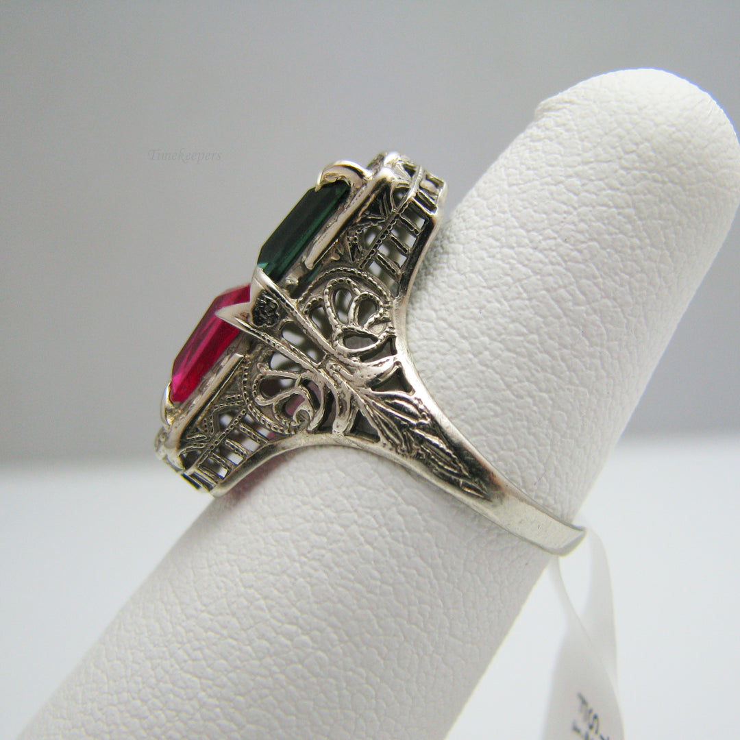d839 Exquisite 14k White Gold Tsavorite and Spinel Filigree Ring