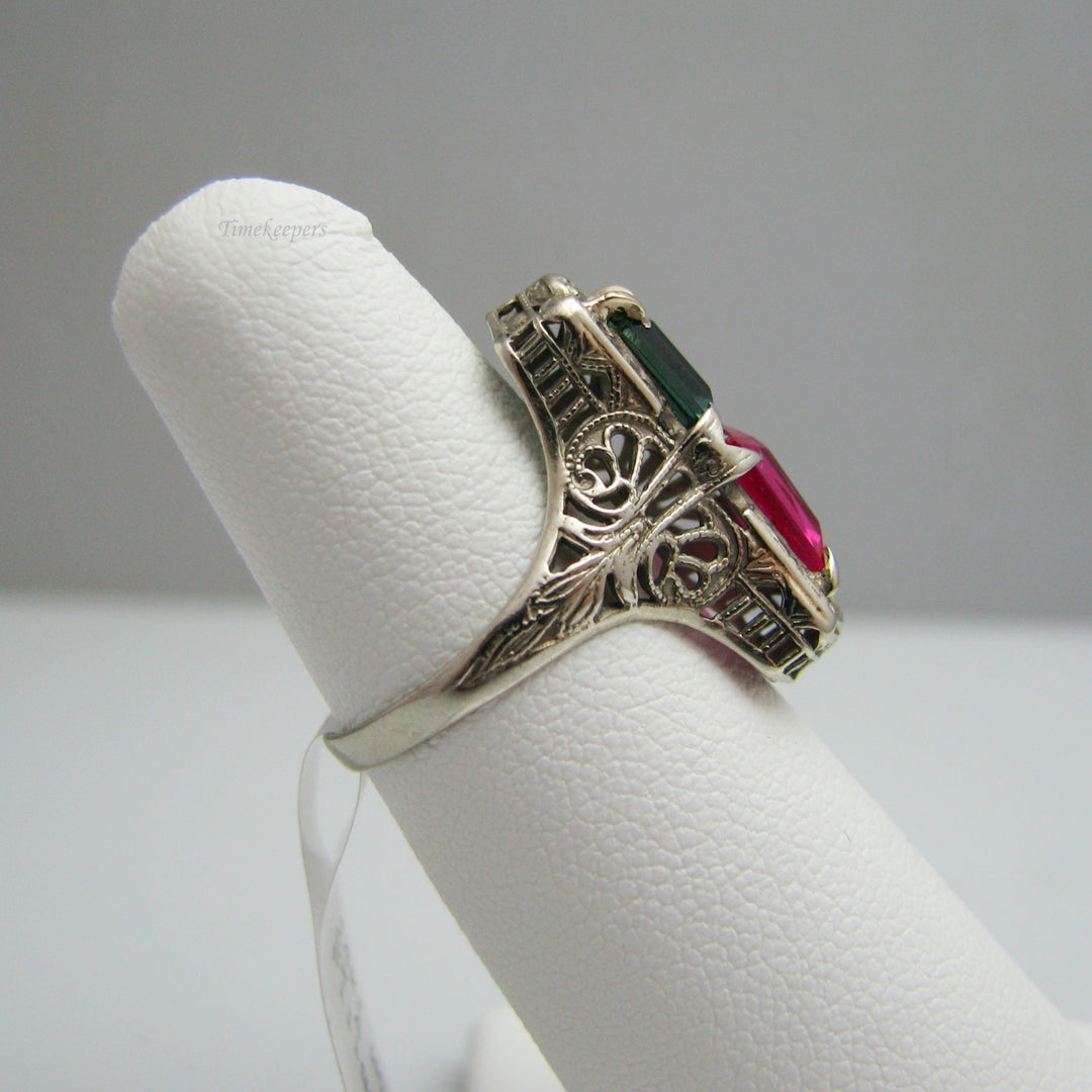 d839 Exquisite 14k White Gold Tsavorite and Spinel Filigree Ring