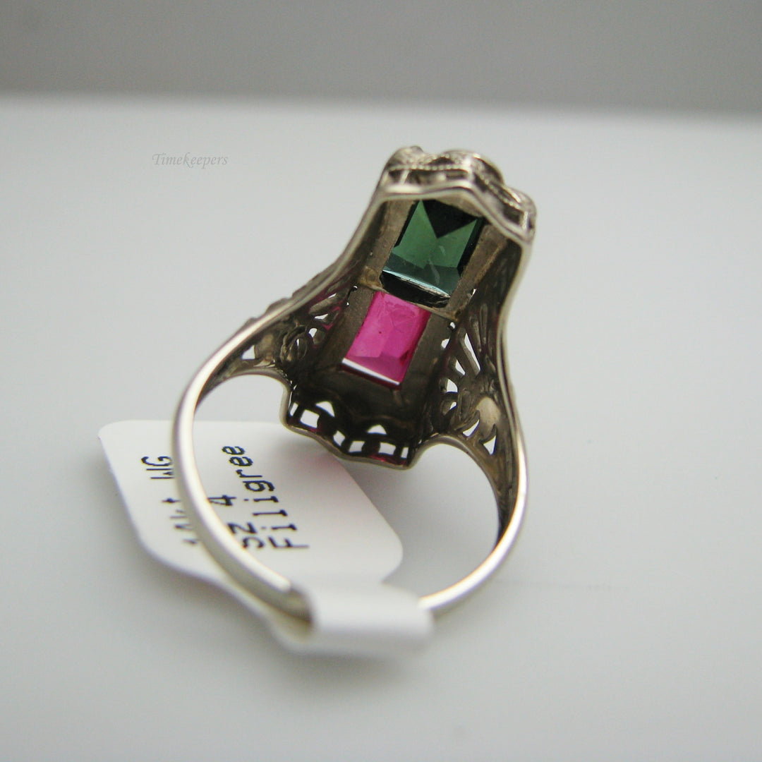 d839 Exquisite 14k White Gold Tsavorite and Spinel Filigree Ring