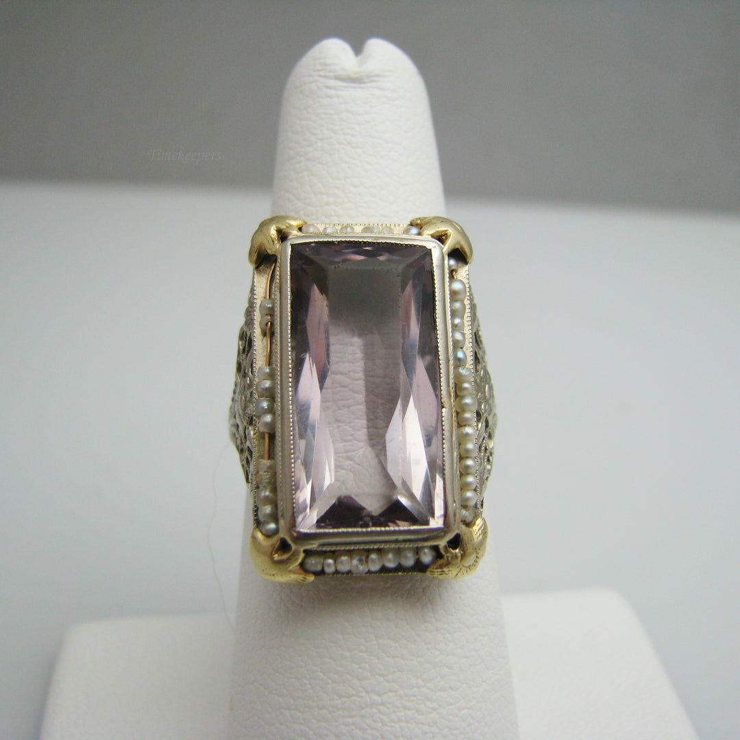 d840 14k White Gold Amethyst Seed Pearl Ring