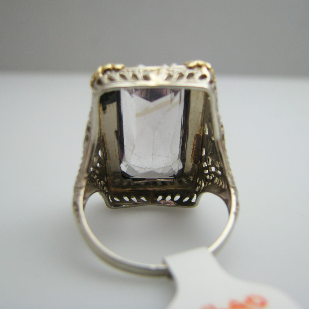 d840 14k White Gold Amethyst Seed Pearl Ring