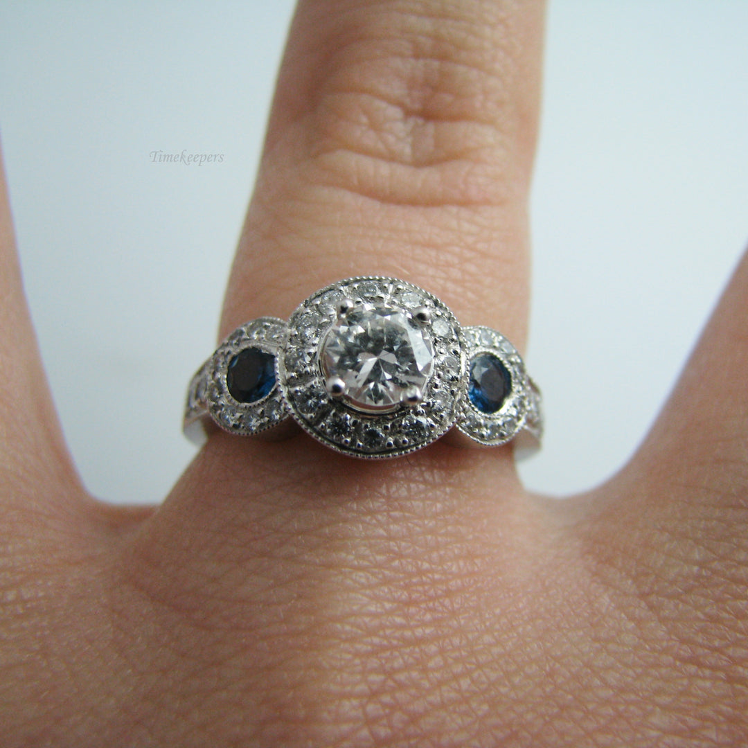 d860 Elegant 14k White Gold Diamond &amp; Sapphire Engagement Ring