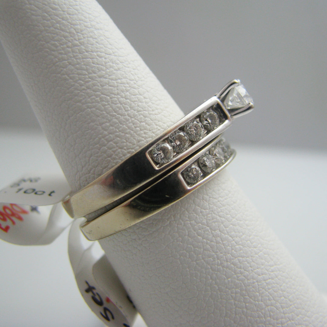 d867 14k White Gold Diamond Wedding Ring Set