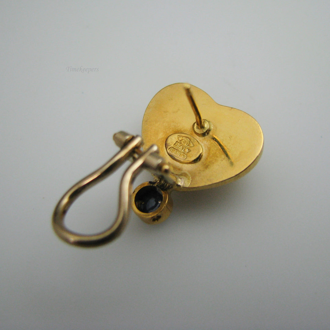 d963 Pretty 18k Yellow Gold Blue Cabochon Stone Heart Shell Earrings