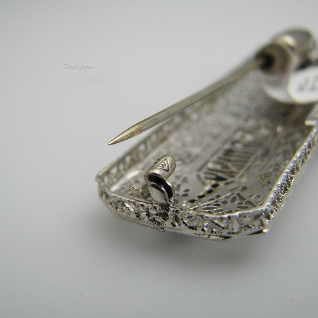 d987 Pretty 14k White Gold/Platinum Diamond &amp; Sapphire Brooch