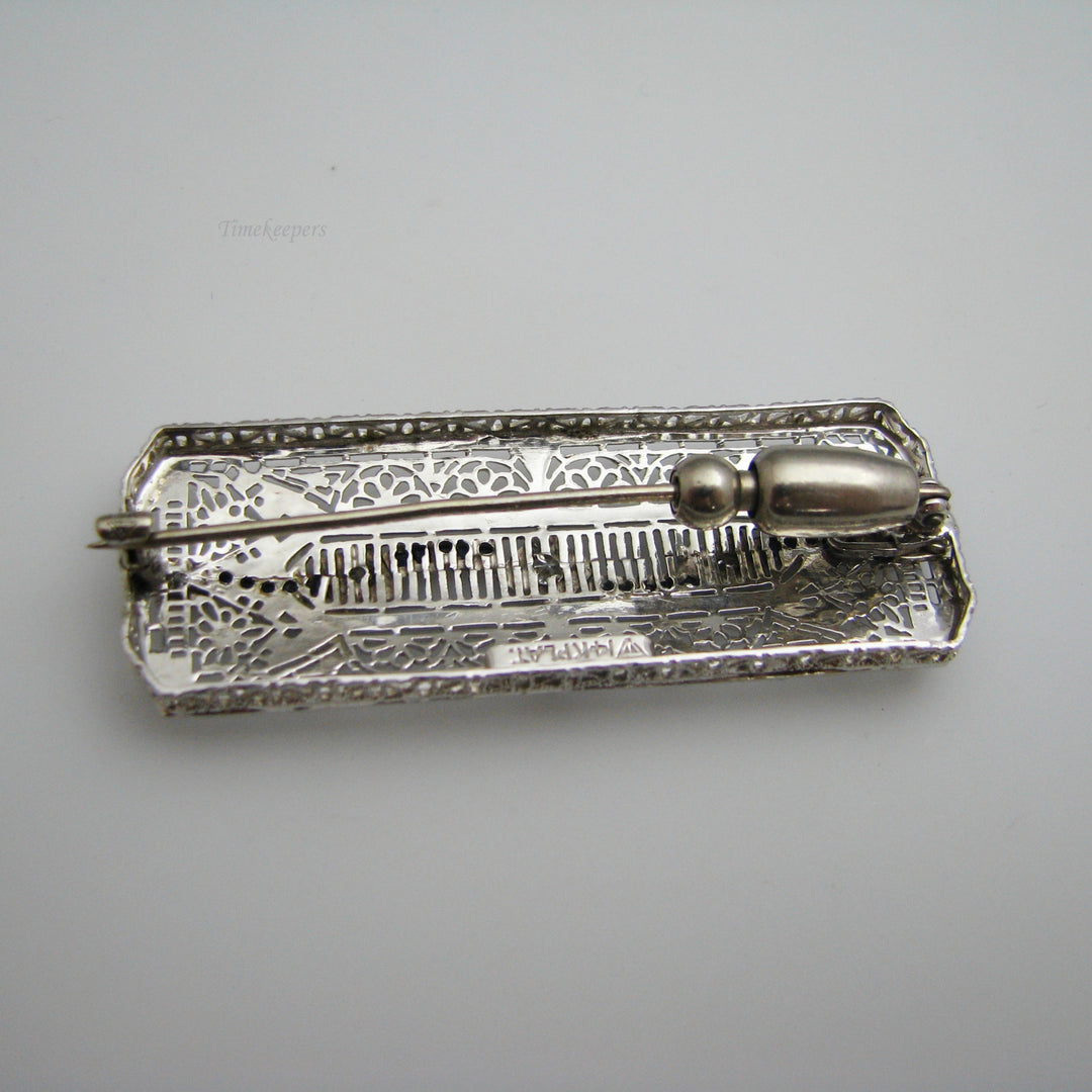 d987 Pretty 14k White Gold/Platinum Diamond &amp; Sapphire Brooch