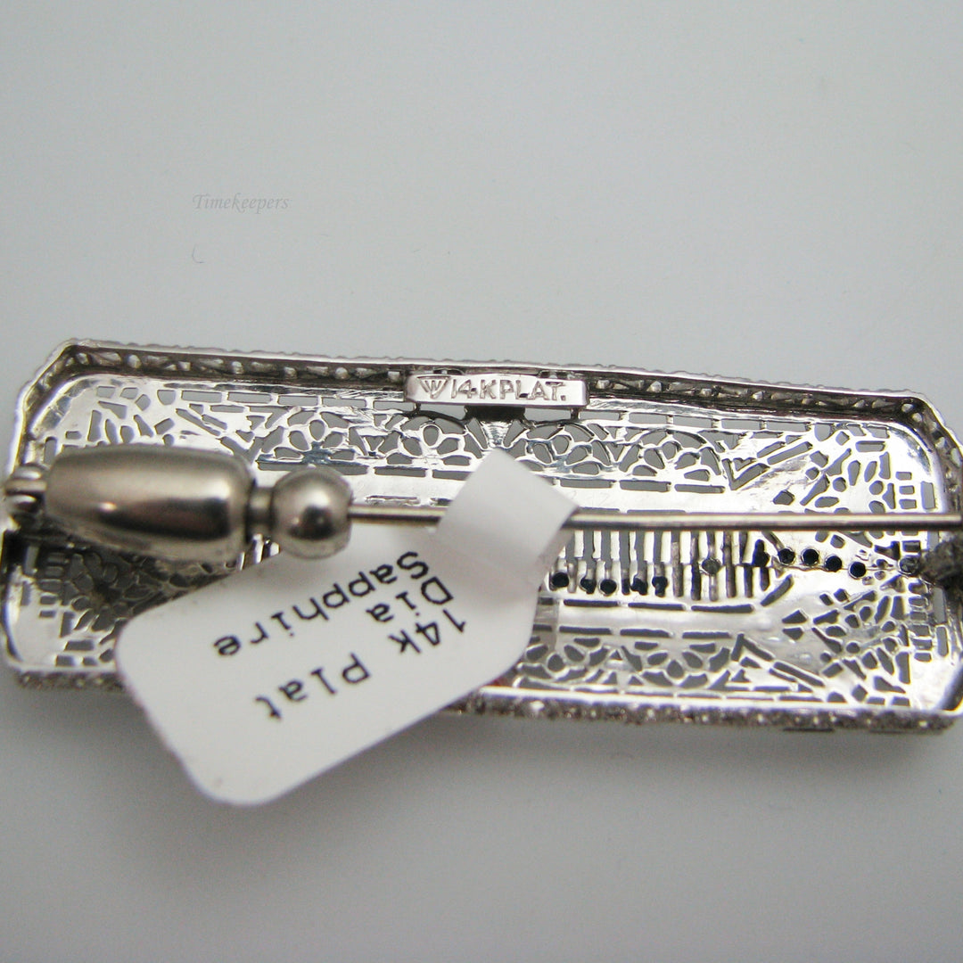 d987 Pretty 14k White Gold/Platinum Diamond &amp; Sapphire Brooch