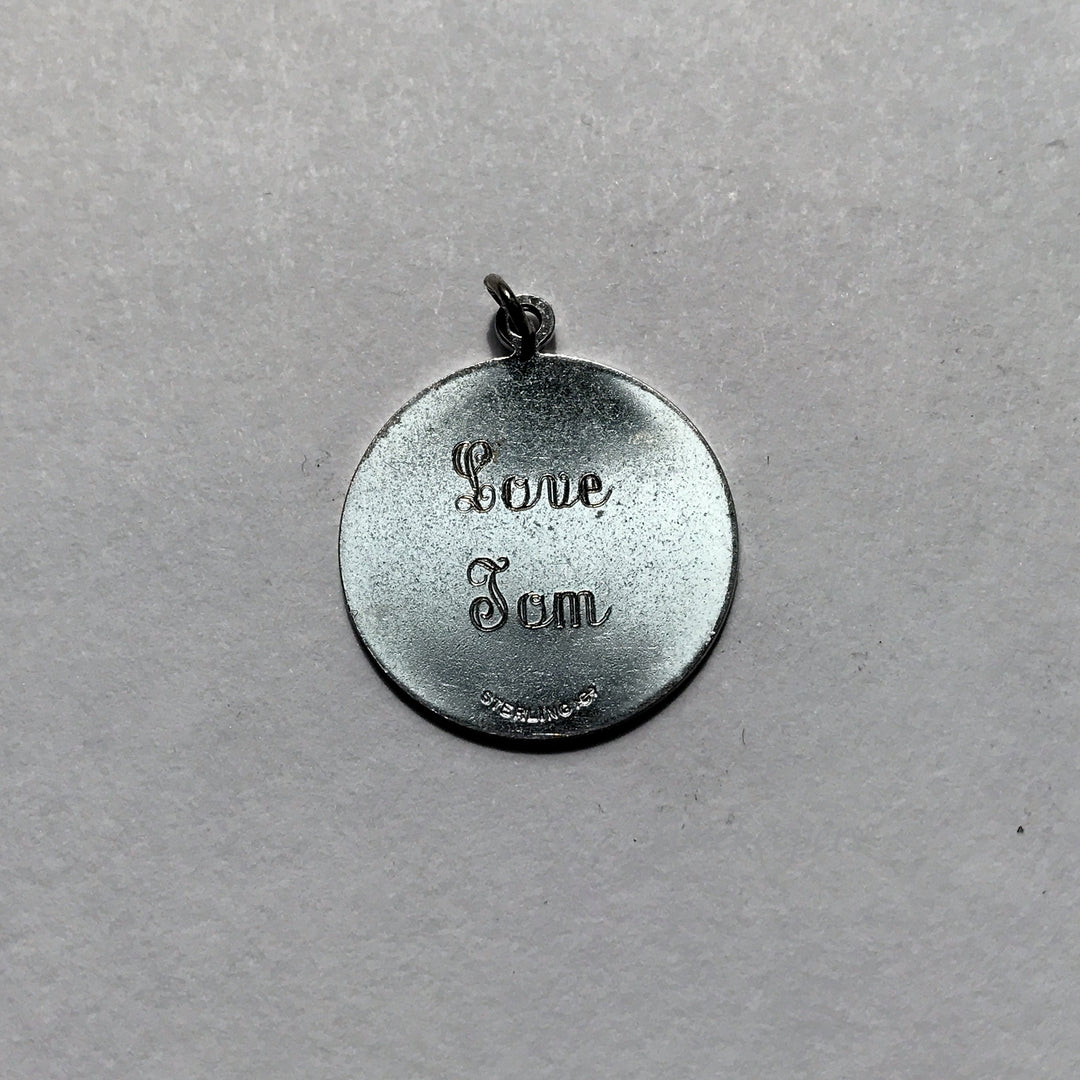 e004 Vintage Sterling Silver Happy 18th Anniversary Round Charm Pendant