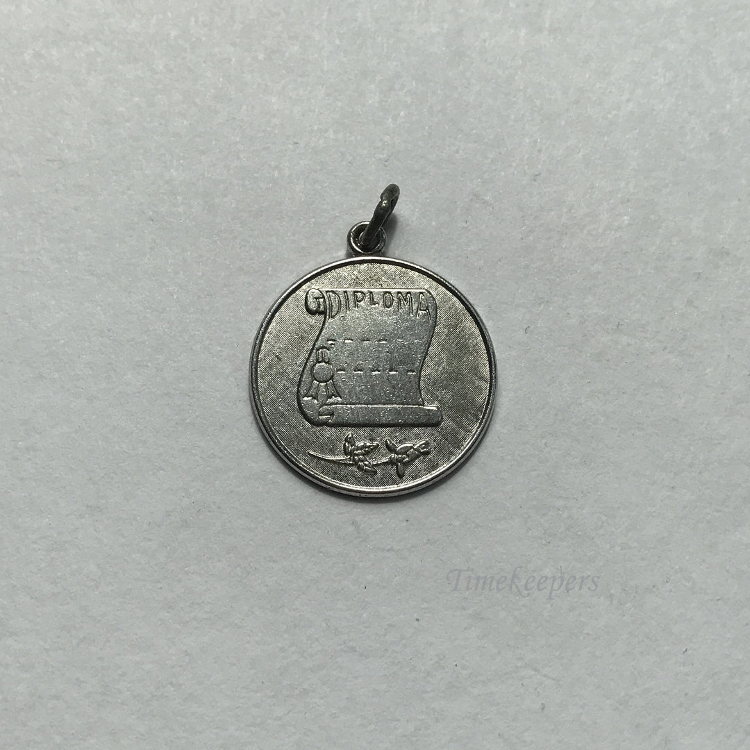 e013 Vintage Sterling Silver Graduation Diploma Coin Charm Pendant