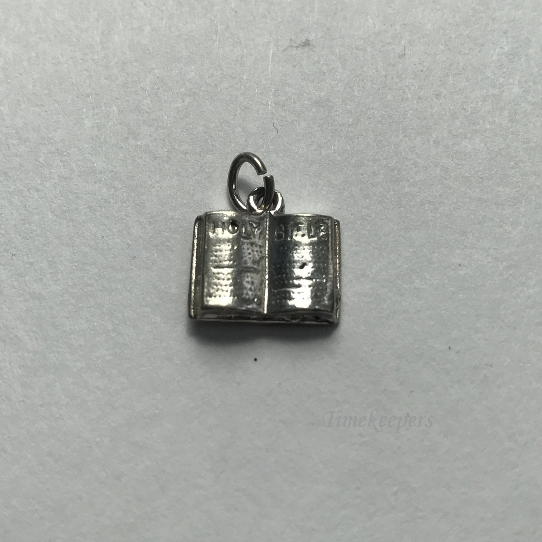 e032 Vintage Silver tone Open Book Holy Bible Charm Pendant