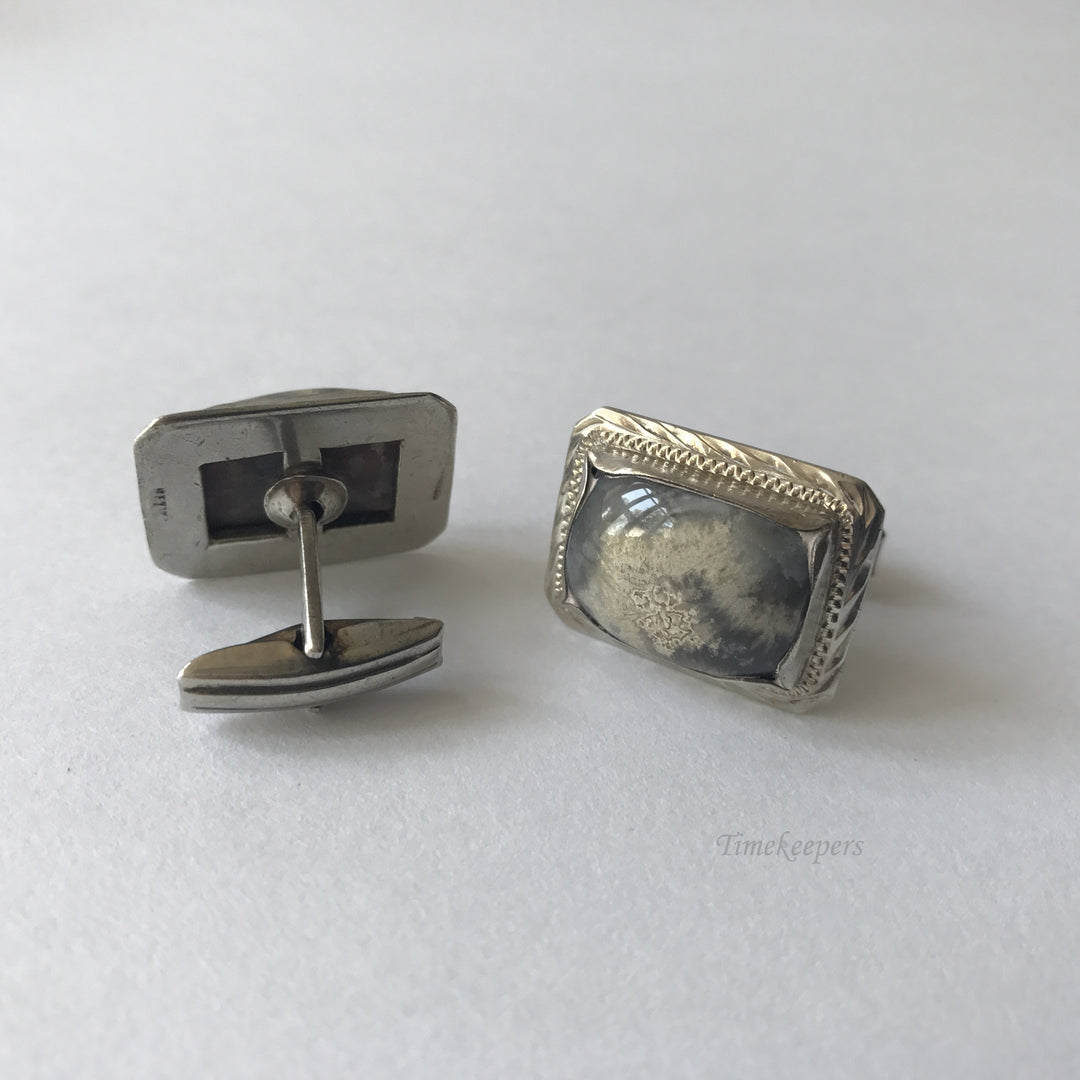 e173 Vintage Original Silver Picasso Jasper Agate Men's Cuff Links