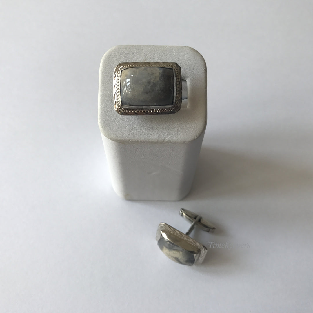 e173 Vintage Original Silver Picasso Jasper Agate Men's Cuff Links