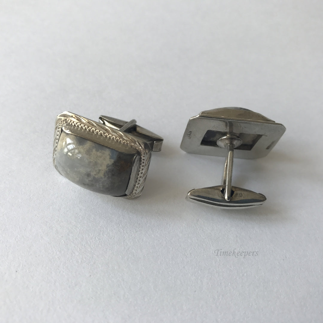 e173 Vintage Original Silver Picasso Jasper Agate Men's Cuff Links