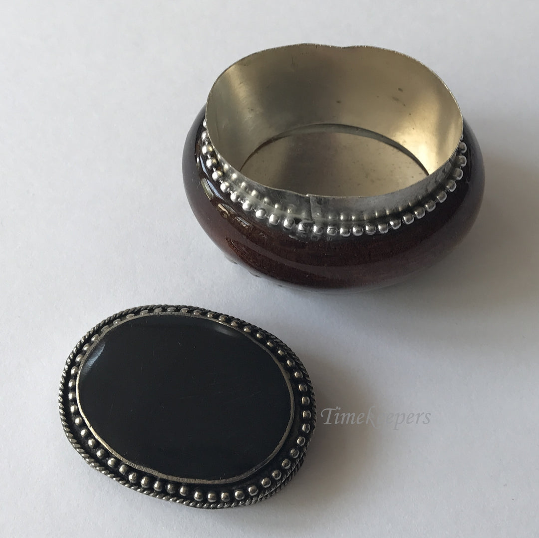 e176 Antique Oval Brown Glass & Silver Black Onyx Cabochon Jewelry Box
