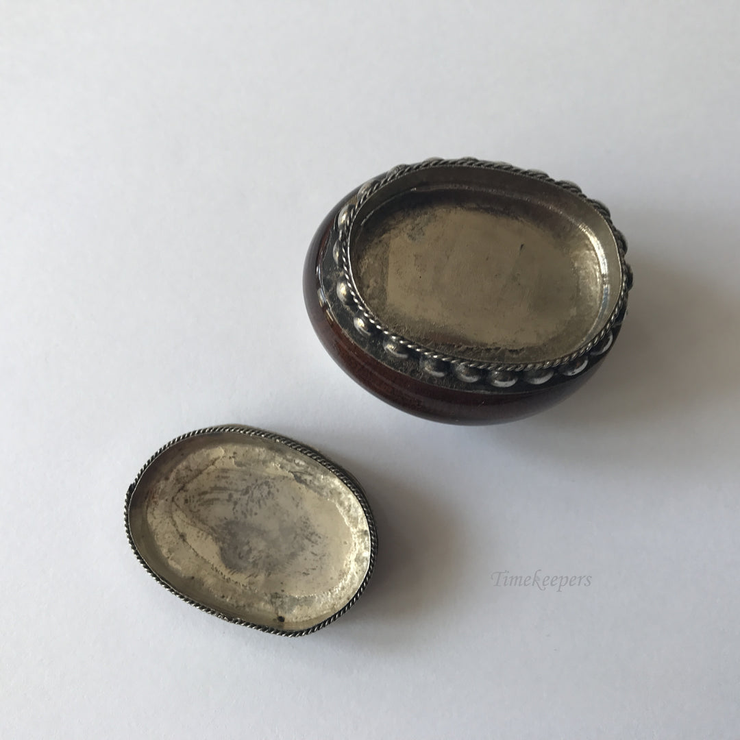 e176 Antique Oval Brown Glass & Silver Black Onyx Cabochon Jewelry Box