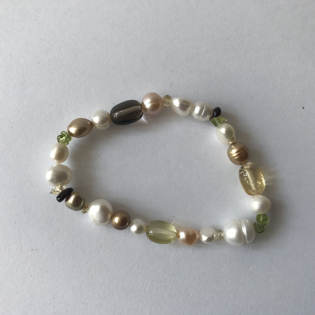 e185 Vintage Original Gemstone Fresh Water Pearl Beads 7" Set of 2 Bracelets