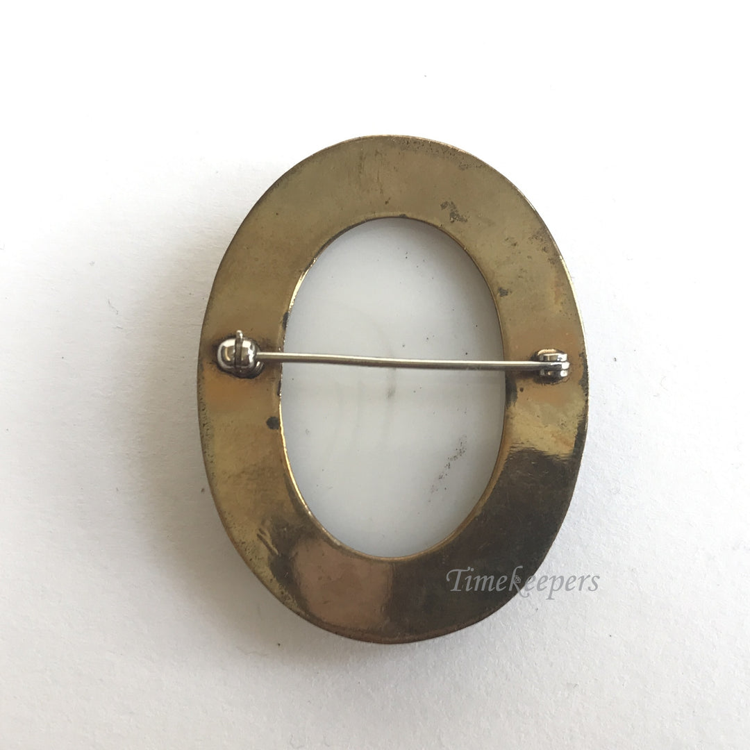 e217 Vintage Gold Filled Black Cameo Brooch Pin