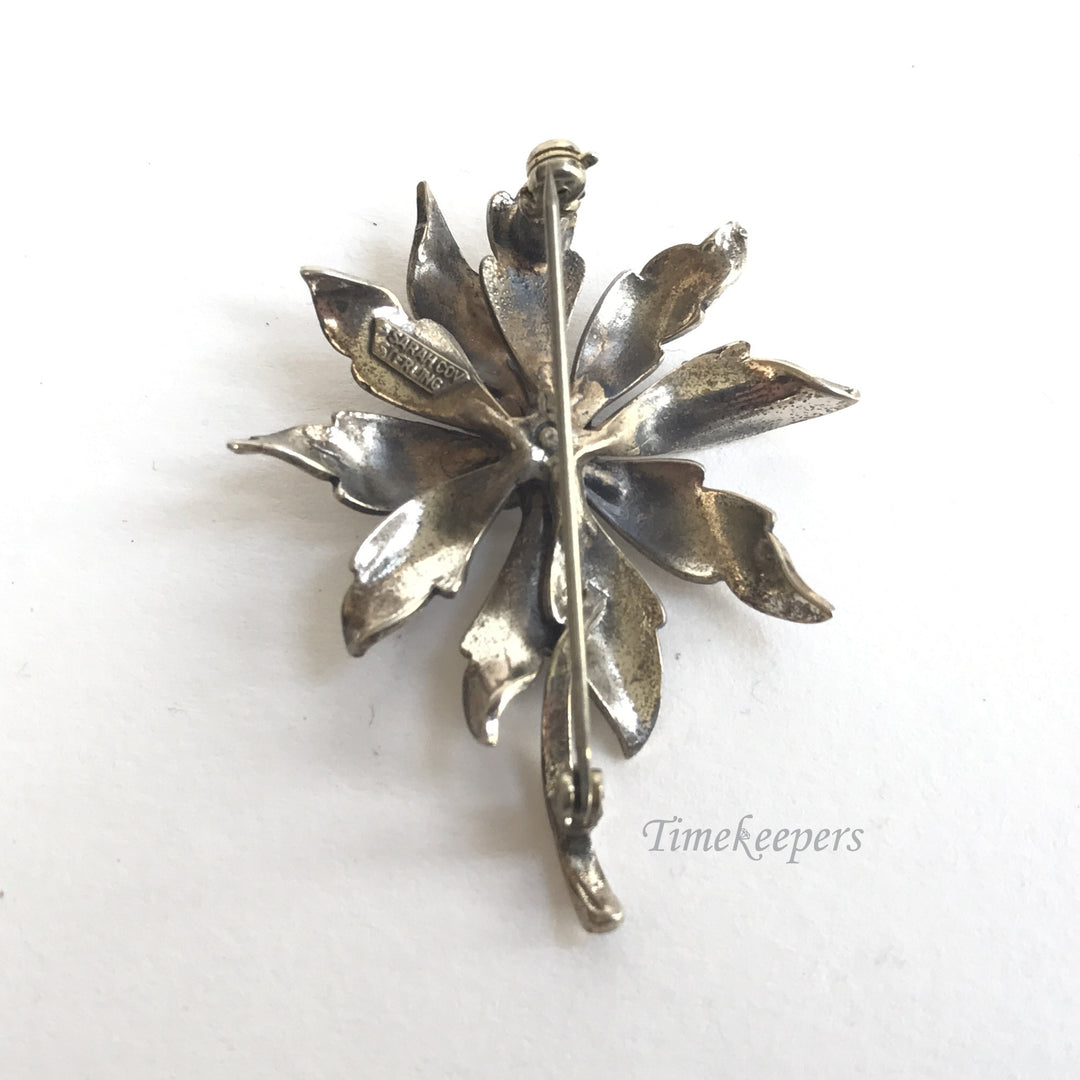 e218 Vintage Original Sterling Silver Flower Brooch Pin