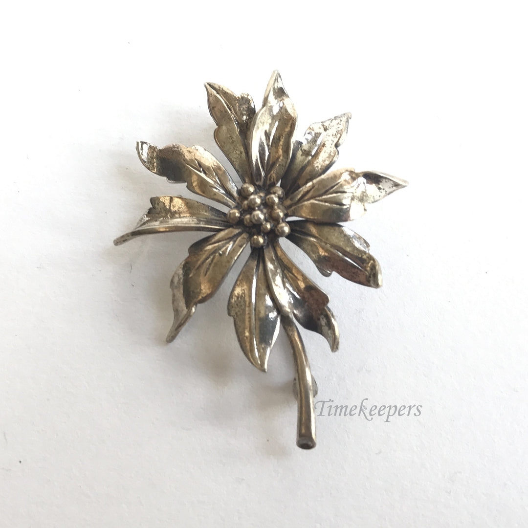 e218 Vintage Original Sterling Silver Flower Brooch Pin