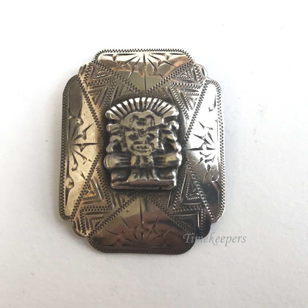 e219 Vintage Original Sterling Silver Aztec Brooch Pin