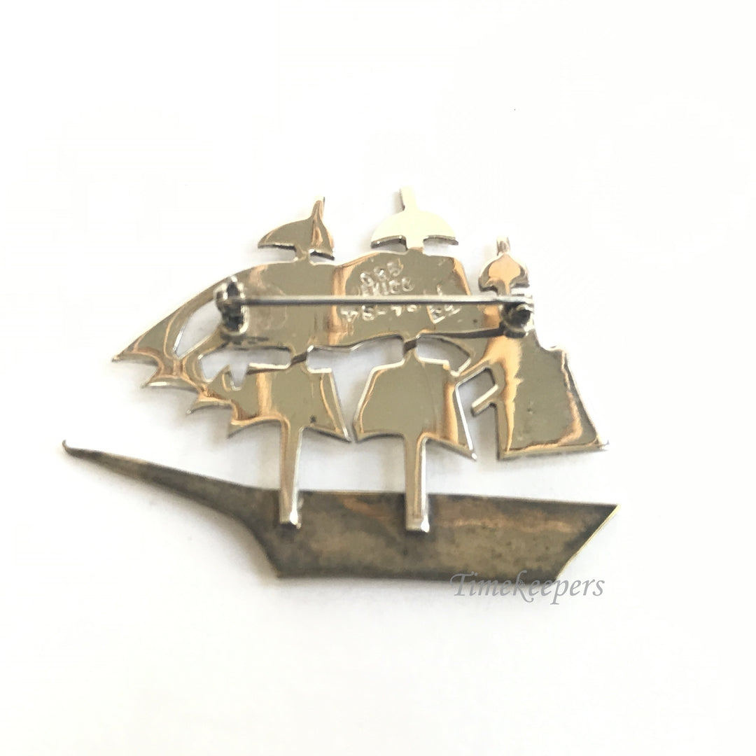 e221 Vintage Original Sterling Silver 925 Mexico Ship Brooch Pin