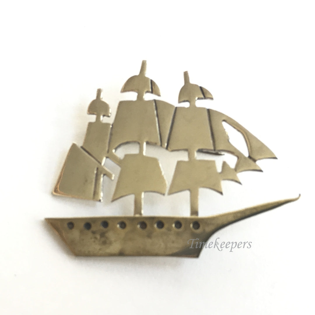 e221 Vintage Original Sterling Silver 925 Mexico Ship Brooch Pin