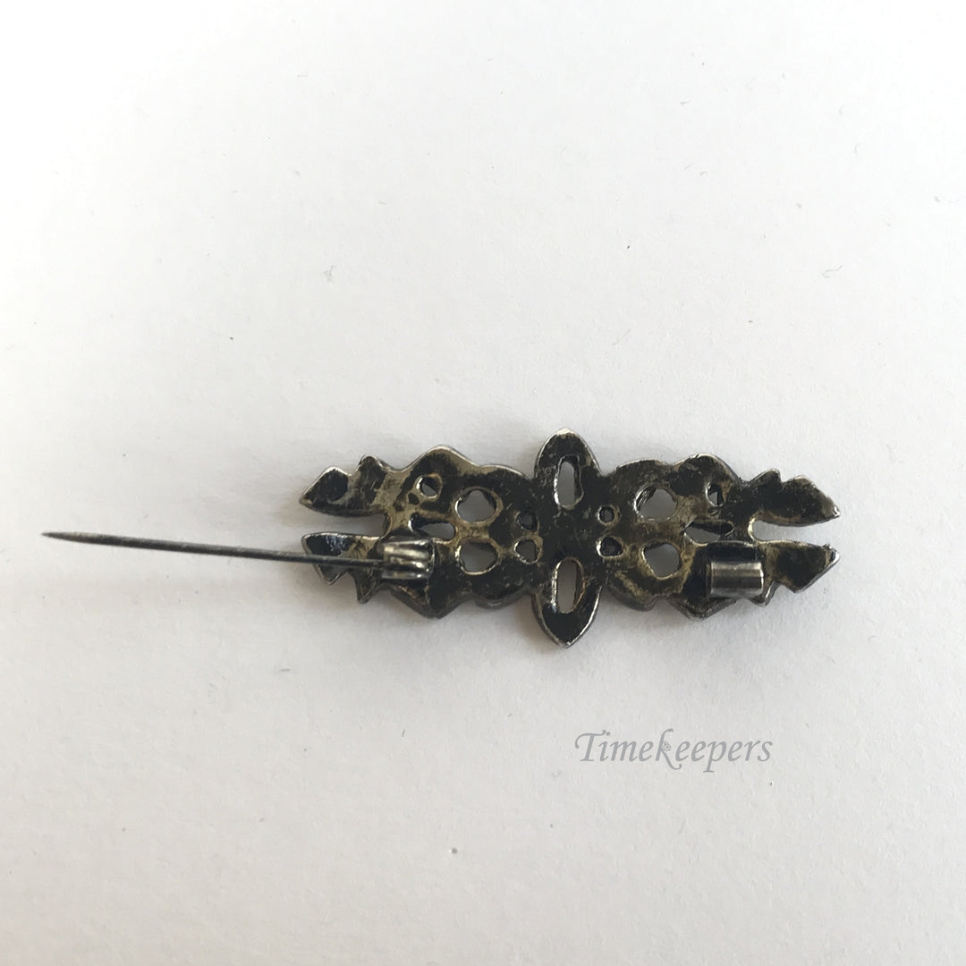 e228 Vintage Original Silver tone Marcasite Floral Brooch Pin