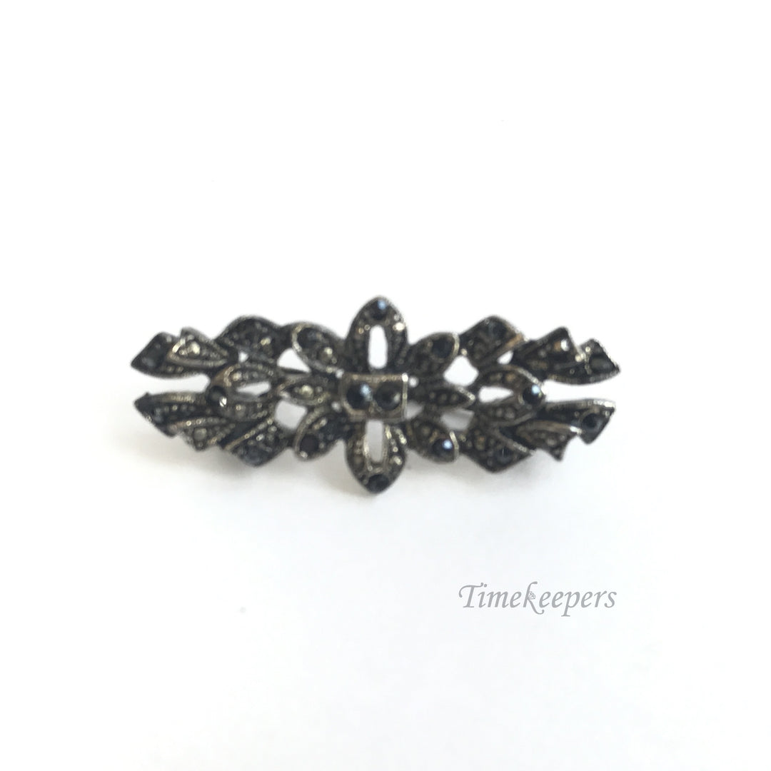 e228 Vintage Original Silver tone Marcasite Floral Brooch Pin