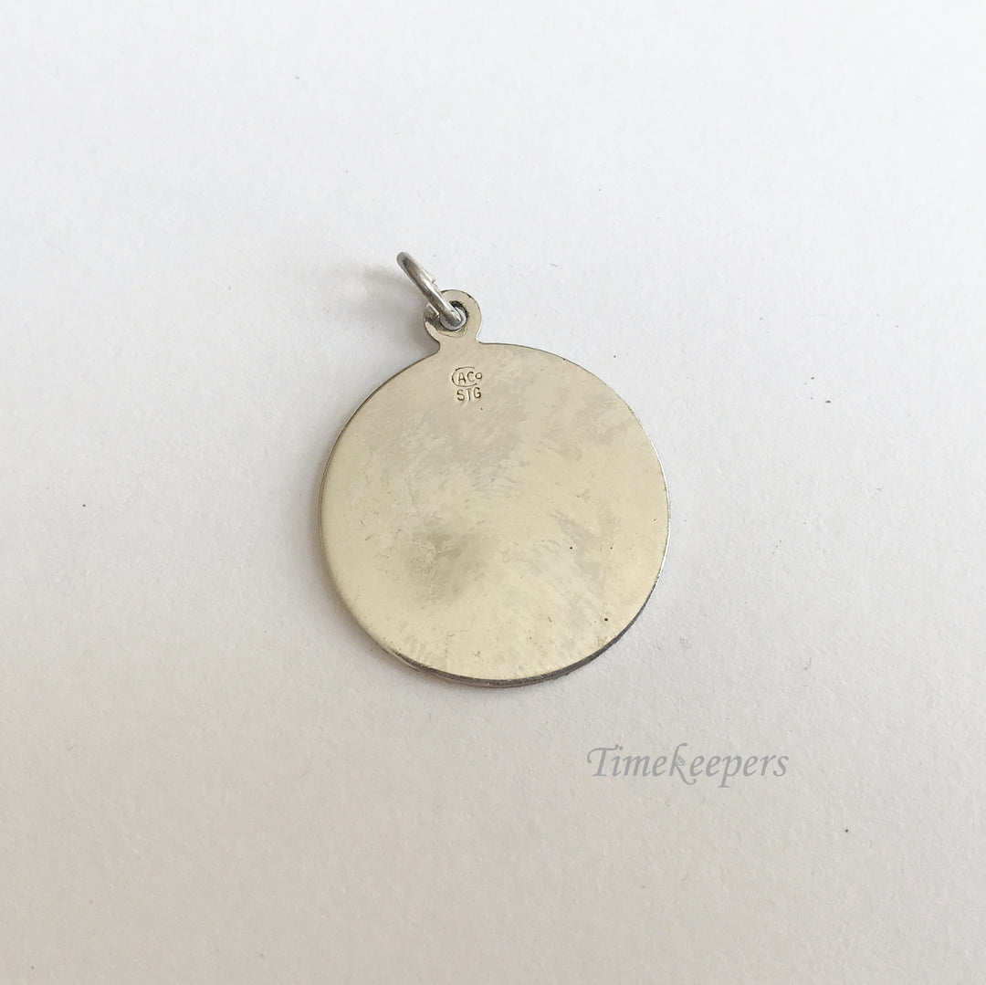 e244 Vintage Silver Tone Blessed Event Round Charm Pendant