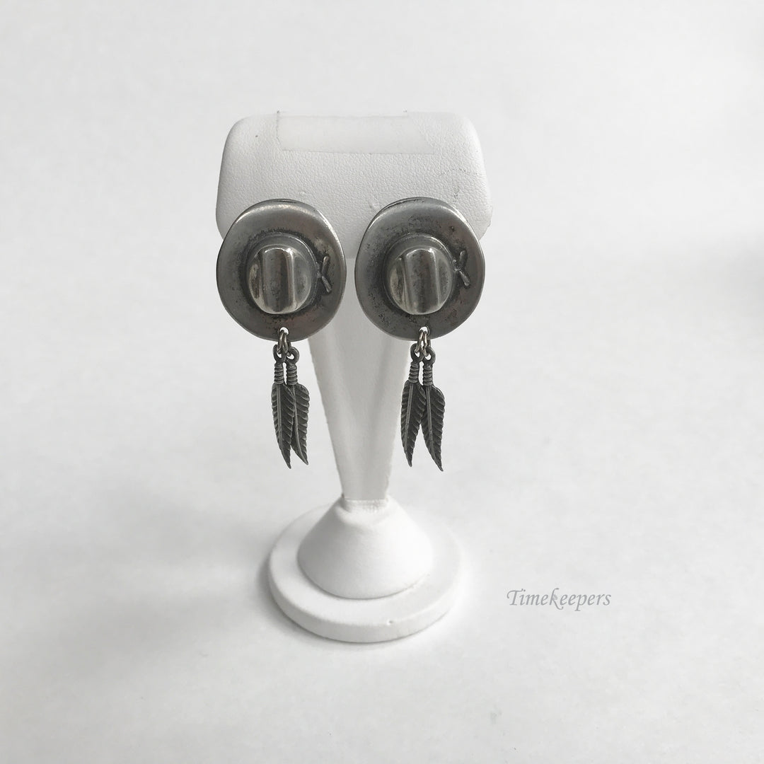 e331 Vintage Feathered Cowboy Hat Post Earrings