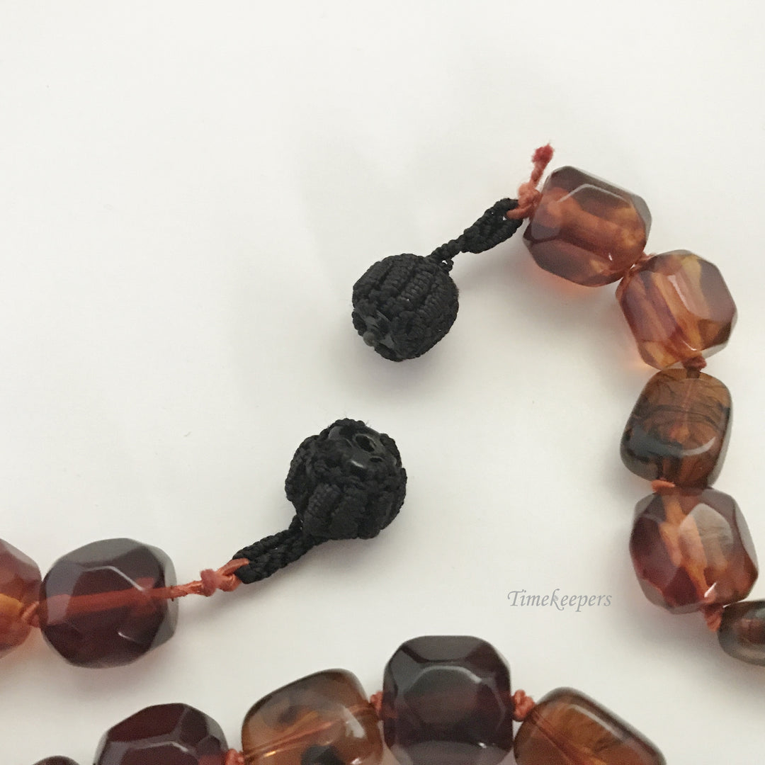 e359 Vintage Dark Amber Stones Bead Necklace 27" long