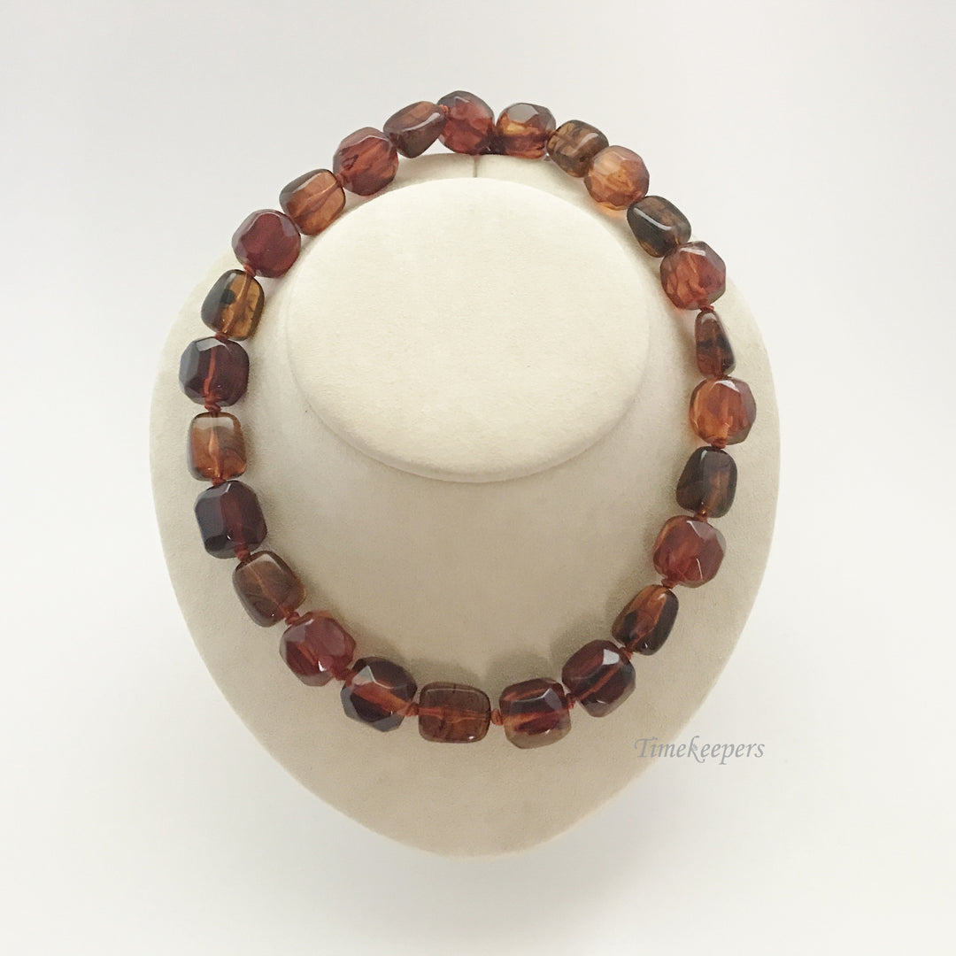 e359 Vintage Dark Amber Stones Bead Necklace 27" long